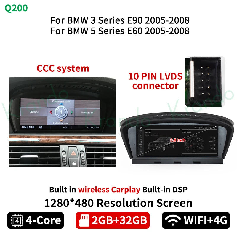 Krando 14.9 Inch Car Radio Android For BMW 3 Series E90 2005-2012 Stereo Multimedia Player GPS Navigation CarPlay Screen Head