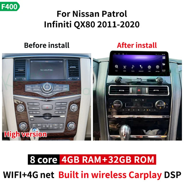 Krando Android 12.3'' Car Radio GPS stereo For Nissan Patrol Armada Y62 Infiniti QX80 QX56 2011-2020 navigation Multimedia Player system carplay android auto headunit