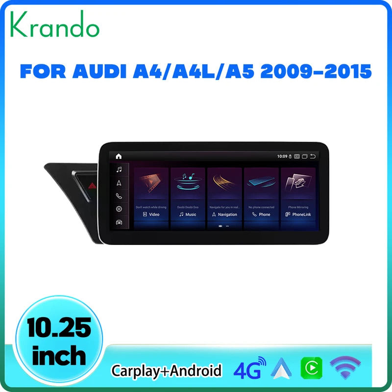 Krando 10.25 Inch Auto GPS Navigation For AUDI A4/A4L/A5 2009-2015 Stereo Multimedia Player GPS Navigation CarPlay Screen Head