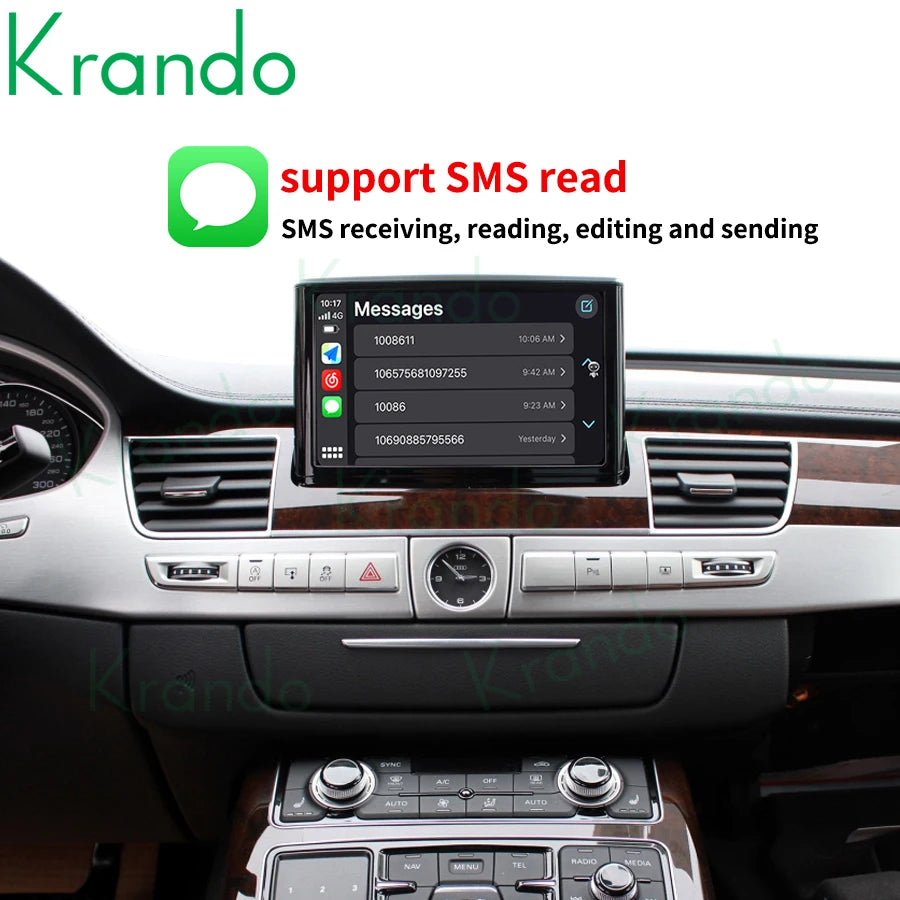 Krando Android Auto Wireless CarPlay Interface module Box For Audi A8 2010 - 2017 MMI 3G Upgrade BT Siri Control camera active