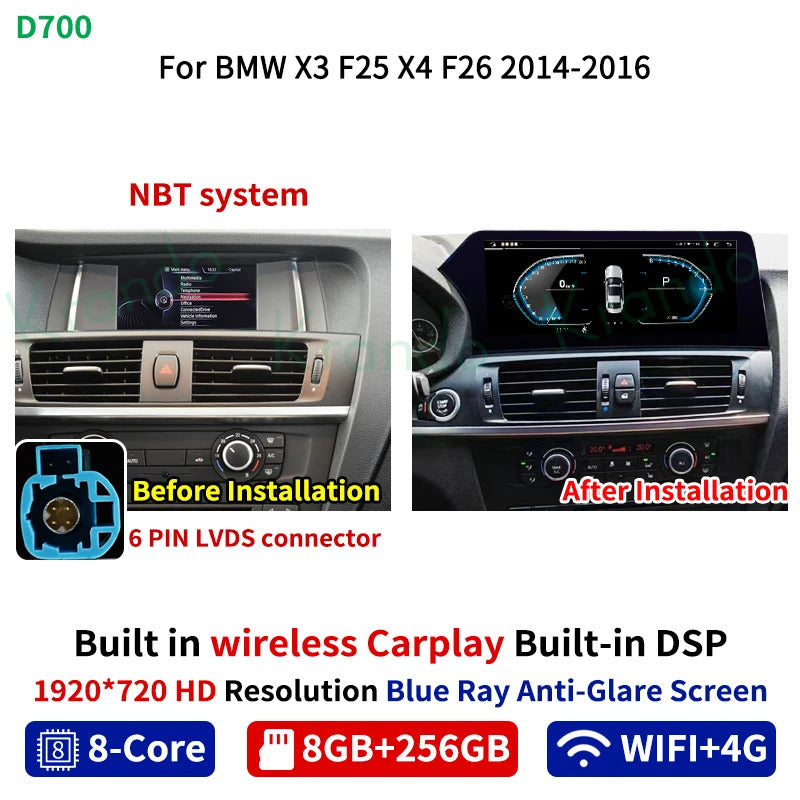 Krando 12.3 Inch Carplay Android For BMW X3 F25 X4 F26 2011-2016 Stereo Multimedia Player GPS Navigation CarPlay Screen Head