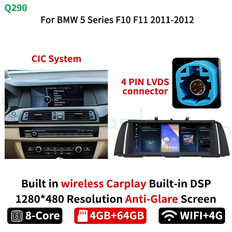 Krando 10.25 Car Carplay Android 4G For BMW 5 Series F10/F11 2011-2012 Stereo Multimedia Player GPS Navigation CarPlay HD Touch