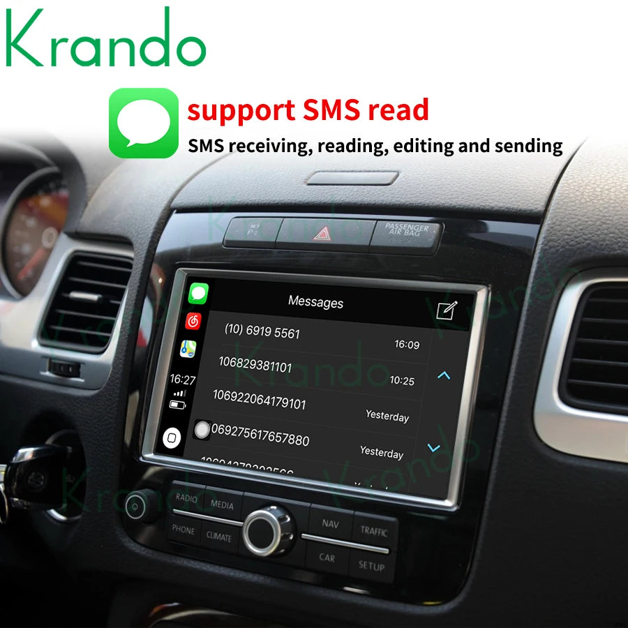 Krando Android Auto Wireless Apple CarPlay Interface Module For Volkswagen Touareg 2011-2018 Reverse Camera Upgrade BOX
