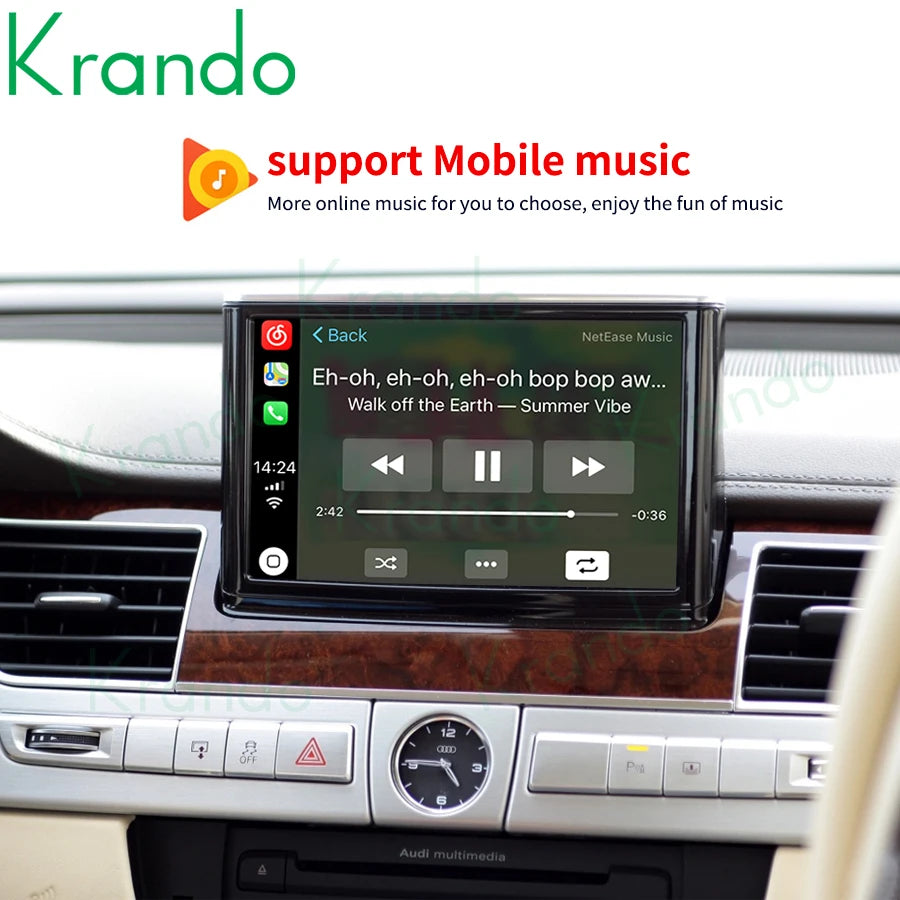 Krando Android Auto Wireless CarPlay Interface module Box For Audi A8 2010 - 2017 MMI 3G Upgrade BT Siri Control camera active