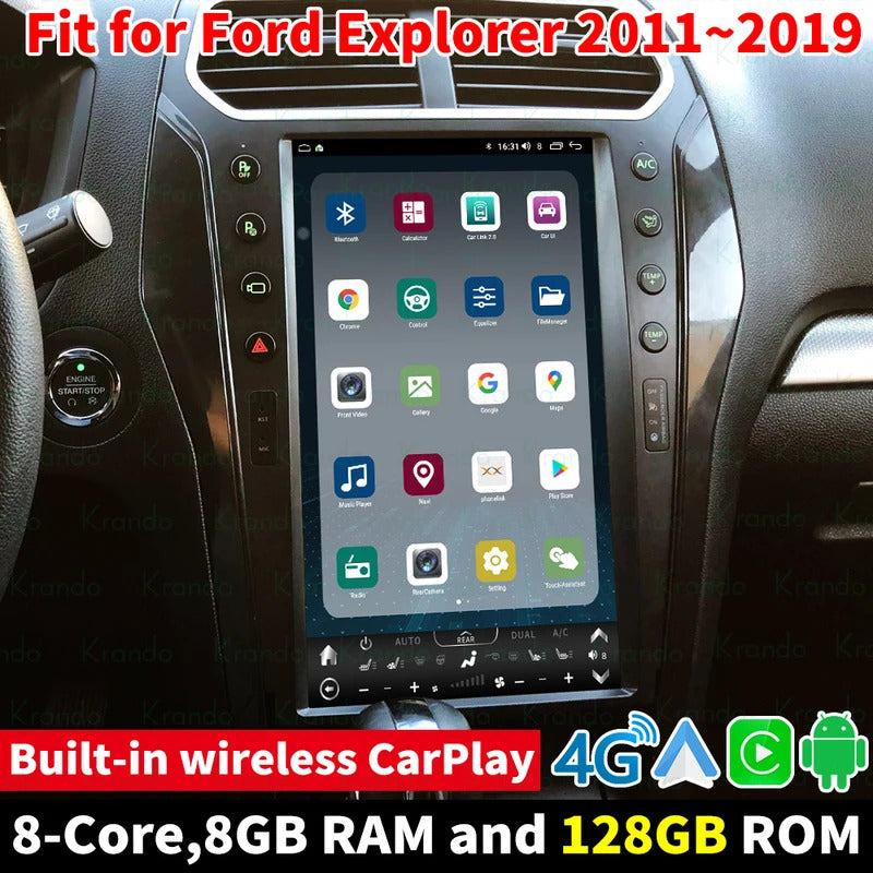 Krando 13.6'' Telsa style verticial screen car radio For Ford Explorer 2011-2020 android navigation multimedia system wifi 4g carplay android auto