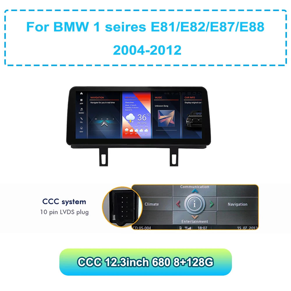 Krando 12.3 Inch Car Radio Carplay For BMW 1 seires E87/E81/E88 Stereo Multimedia Player GPS Navigation CarPlay HD Touch