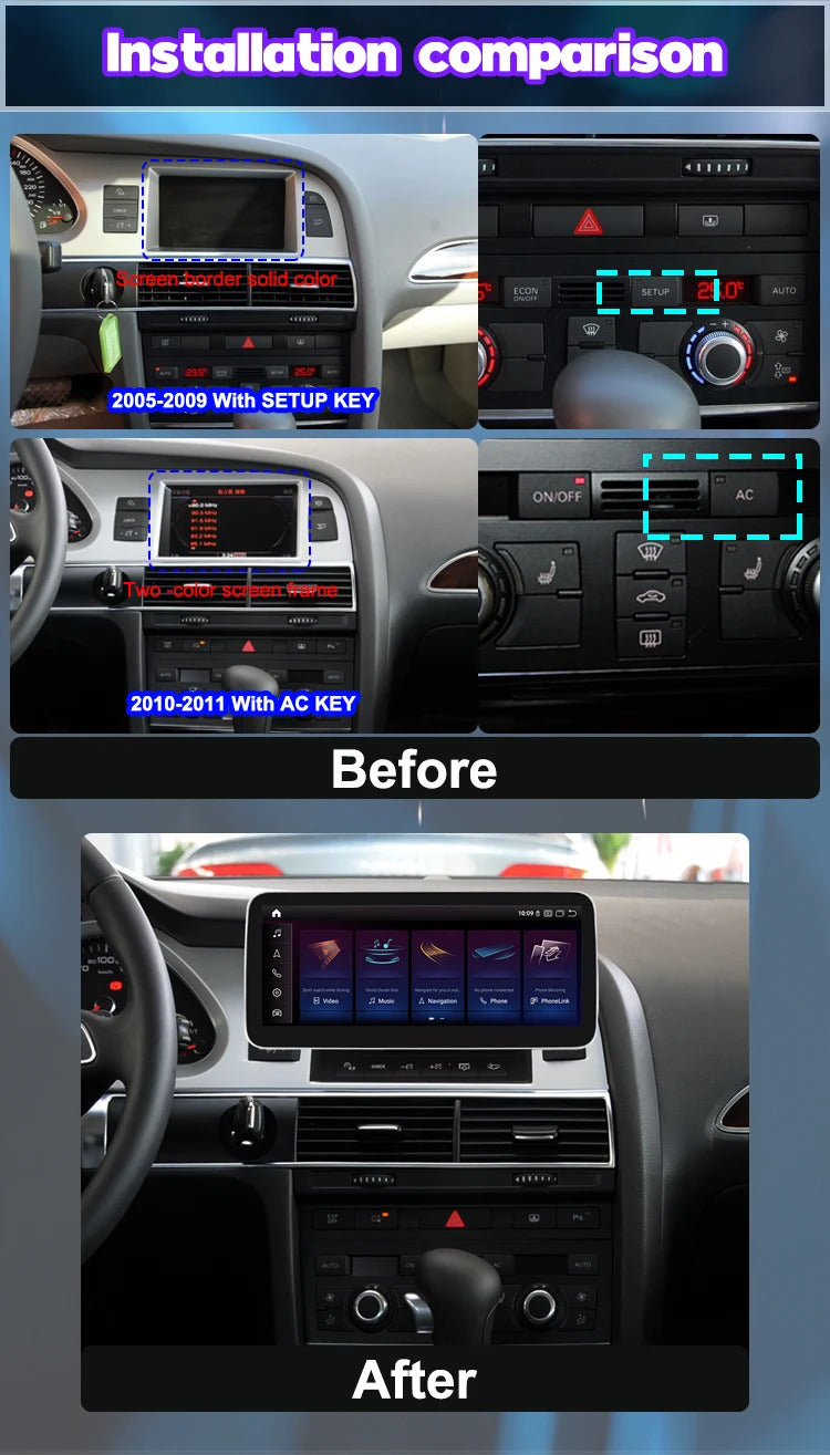 Krando 10.25 Inch DVD Auto Carplay Android Auto Radio For AUDI A6 A6L 2005-2011 CarPlay HD Touch Screen Head