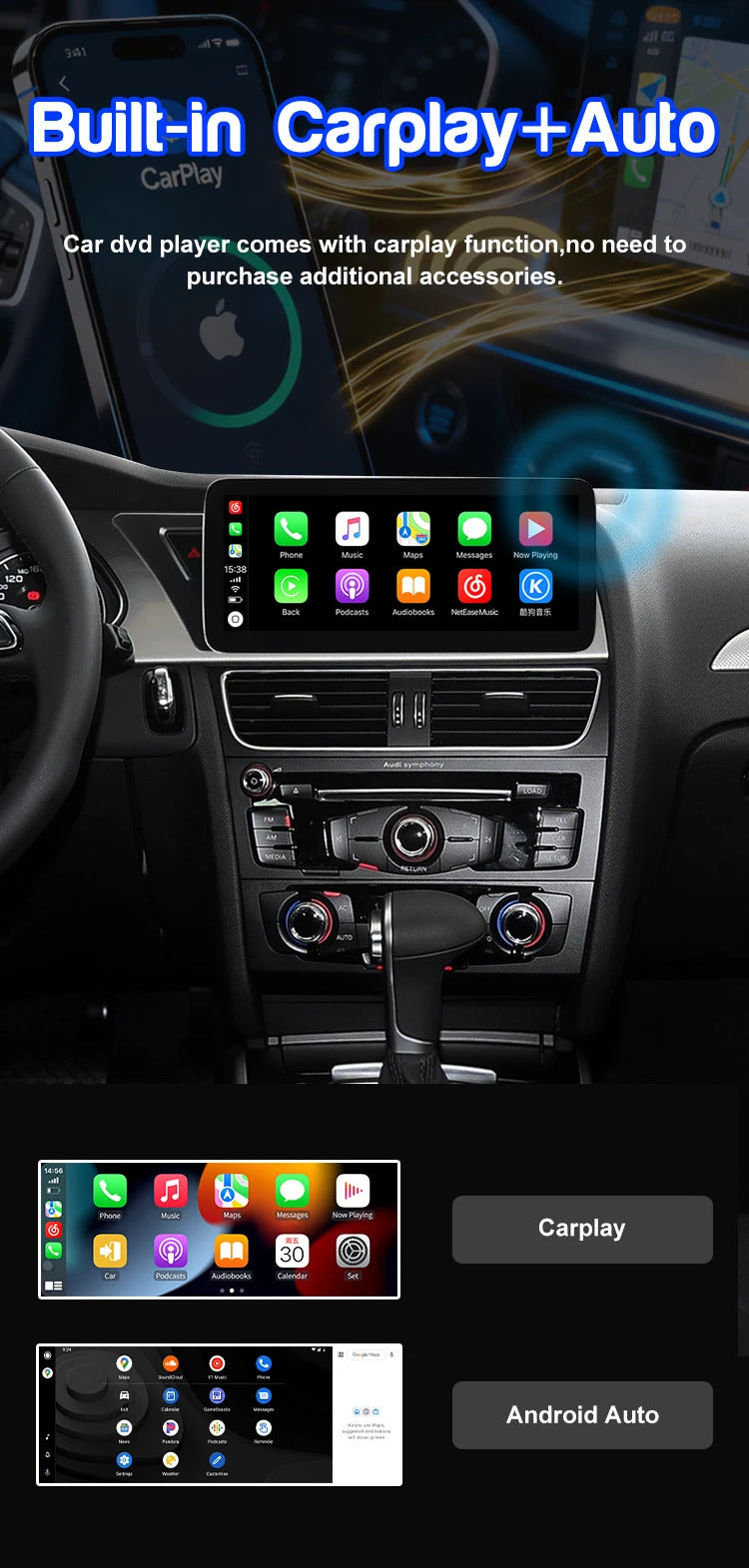 Krando 10.25 Inch Android Auto Radio Screen For AUDI A4/A4L/A5 2017-2020 CarPlay HD Touch Screen Head