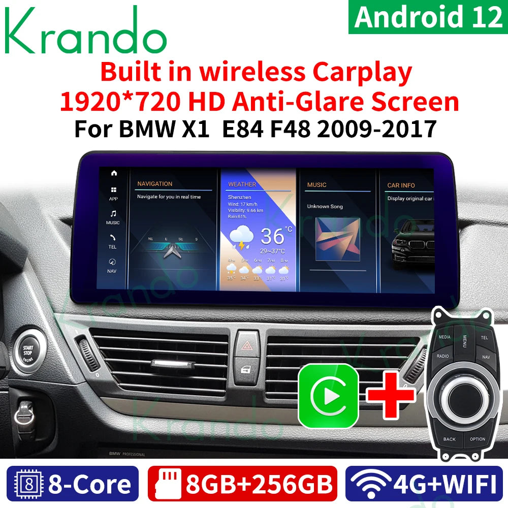 Krando 12.3'' android head unit For BMW X1 E84 F48 2009 - 2017 car radio gps stereo navigation multimedia screen system wifi carplay android auto 4g sim card