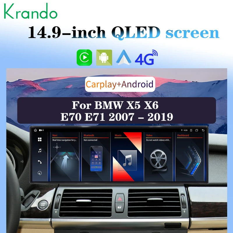 Krando 14.9'' Car Multimedia 4G autoradio Carplay Car Radio for BMW X5 X6 E70 E71 2007 - 2009 Navigation GPS Stereo Screen LHD