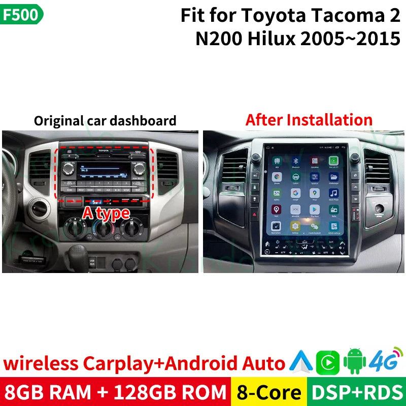 Krando 13" verticial screen Car Radio GPS Android For TOYOTA Tacoma 2 N200 Hilux 2005-2015 Navigaion stereo Multimedia Head Unit Tesla style carplay android auto