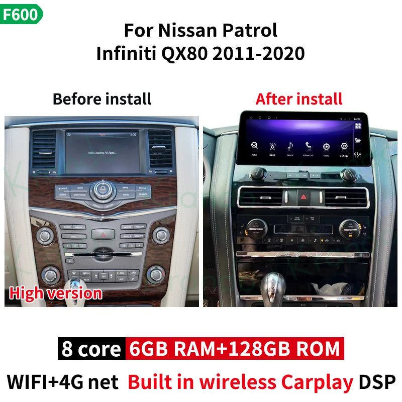 Krando Android 12.3'' Car Radio GPS stereo For Nissan Patrol Armada Y62 Infiniti QX80 QX56 2011-2020 navigation Multimedia Player system carplay android auto headunit