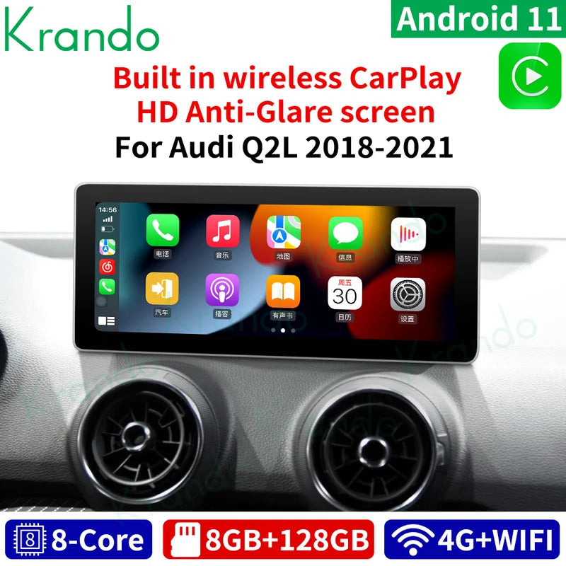 Krando 10.25 Inch Car Radio Android For AUDI Q2/Q2L 2018-2020 Stereo Multimedia Player GPS Navigation CarPlay Screen Head