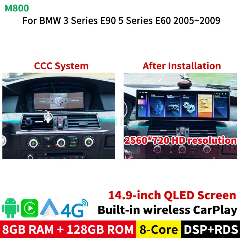 Krando 14.9'' Car Autoradio For BMW 3 Series E90 5 Series E60 2005 - 2012 Android radio stereo navigation touch screen Wireless Carplay 4G Wifi GPS Head Unit multimedia system