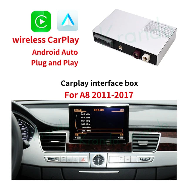 Krando Android Auto Wireless CarPlay Interface module Box For Audi A8 2010 - 2017 MMI 3G Upgrade BT Siri Control camera active