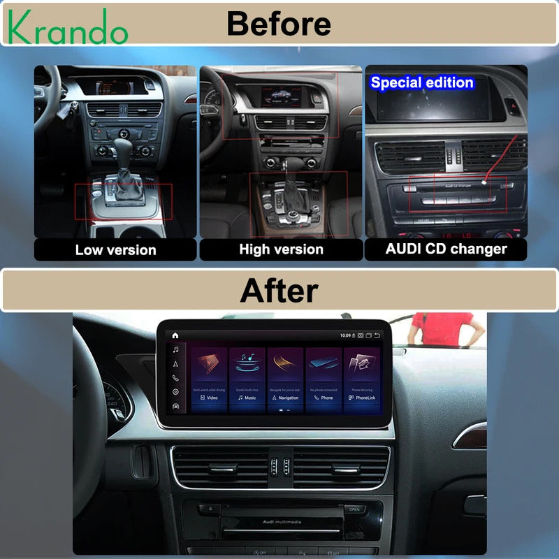 Krando 12.3'' Car Radio For AUDI A4/A4L/A5 2009-2015 Wireless CarPlay Android Auto Multimedia Player display GPS Head Unit