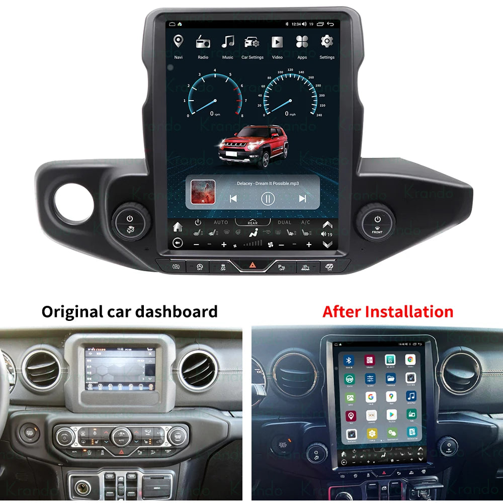 Krando 12.1" verticialscreen Car Android GPS Navigation For Jeep Wrangler JL 2018-2022 Stereo Carplay Autoradio Multimedia Tesla style Touch Screen head unit