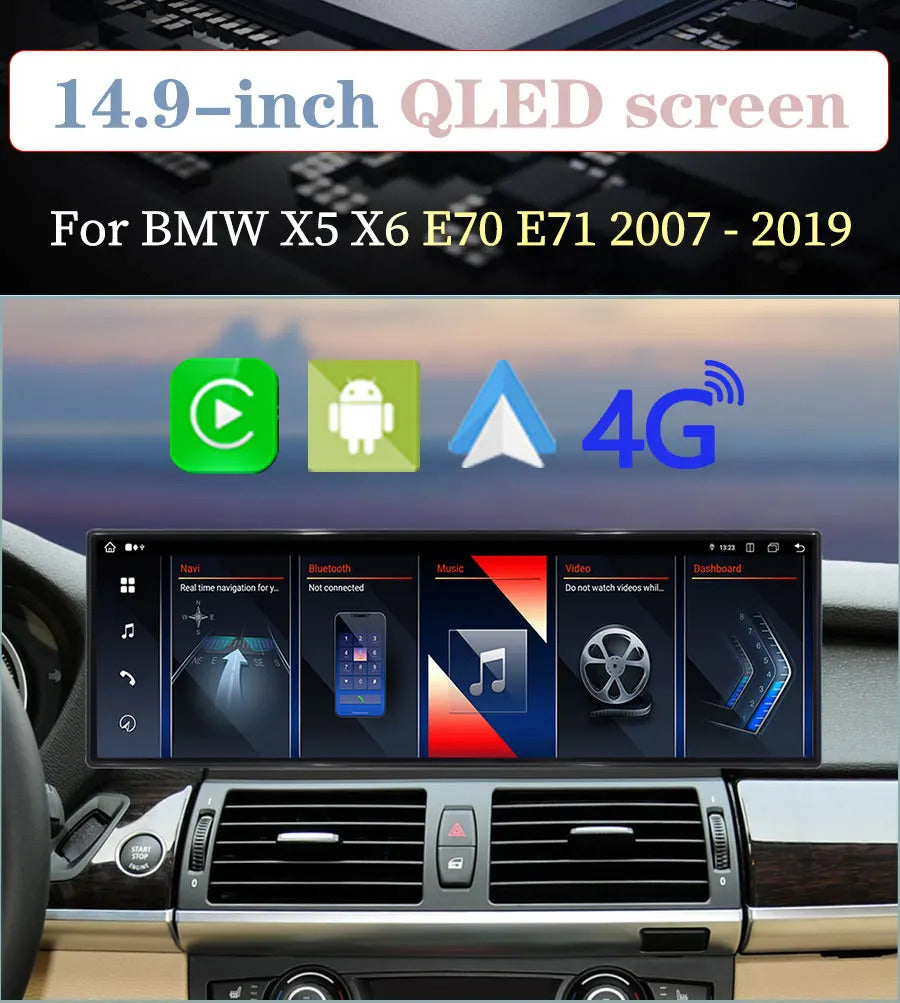 Krando 14.9'' Car Multimedia 4G autoradio Carplay Car Radio for BMW X5 X6 E70 E71 2007 - 2009 Navigation GPS Stereo Screen LHD