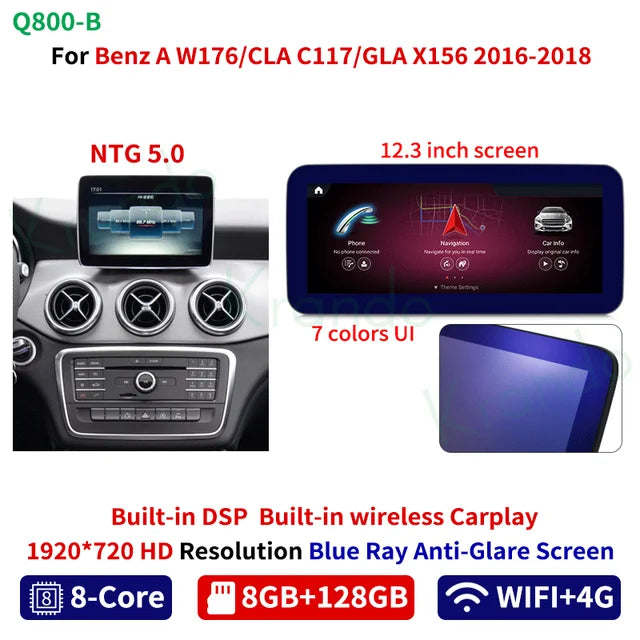 Krando 12.3" android car Radio gps stereo For Mercedes-Benz A W176 CLA C117 GLA X156 2012-2018 NTG 4.5 5.0 head unit navigation multimedia system carplay android auto 4g sim card