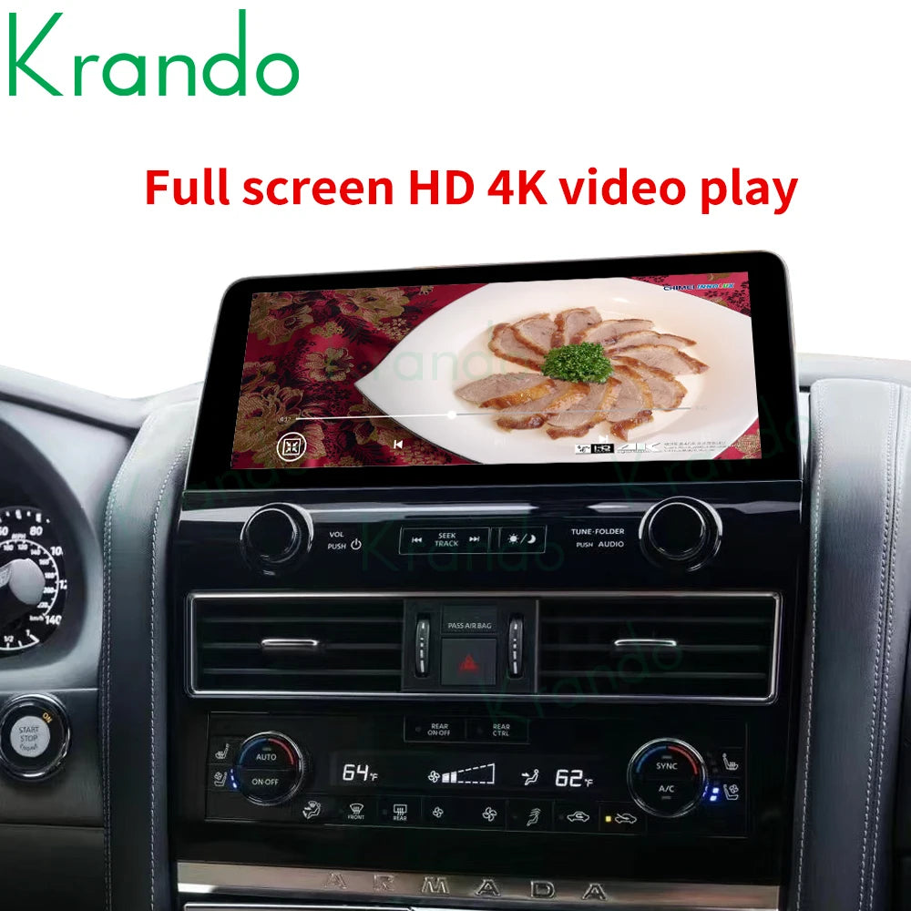 Krando Android 12.3'' Car Radio GPS stereo For Nissan Patrol Armada Y62 Infiniti QX80 QX56 2011-2020 navigation Multimedia Player system carplay android auto headunit