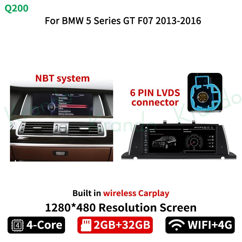 Krando 10.25 Inch Carplay Android For BMW 5 Series F07 GT 2011-2012 Stereo Multimedia Player GPS Navigation CarPlay HD Touch