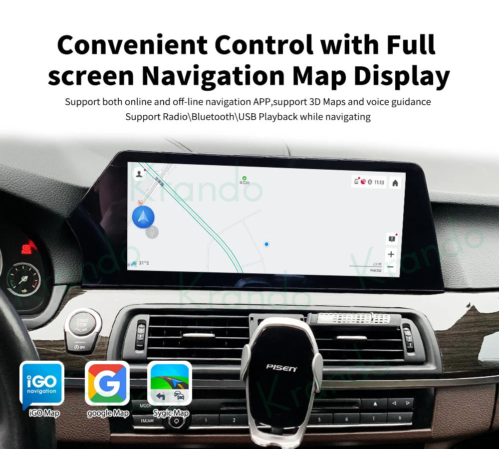 Krando 12.3 Inch Car Radio Android For BMW BMW 5 Series F10/F11 2011-2012 Multimedia Player GPS Navigation CarPlay Screen Head