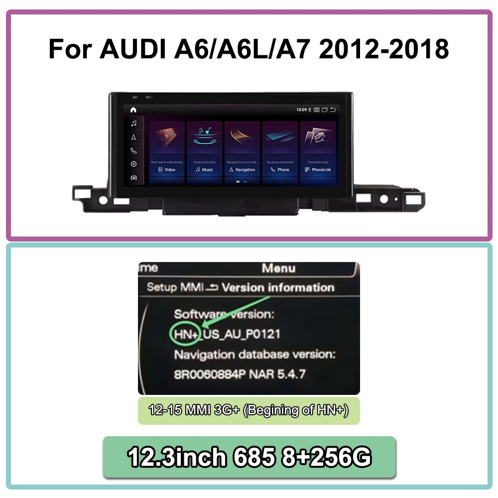 Krando 12.3'' Car Radio Auto NBT System ForAUDI A6/A6L/A7 2012-2018 Wireless CarPlay Android display GPS Head Unit