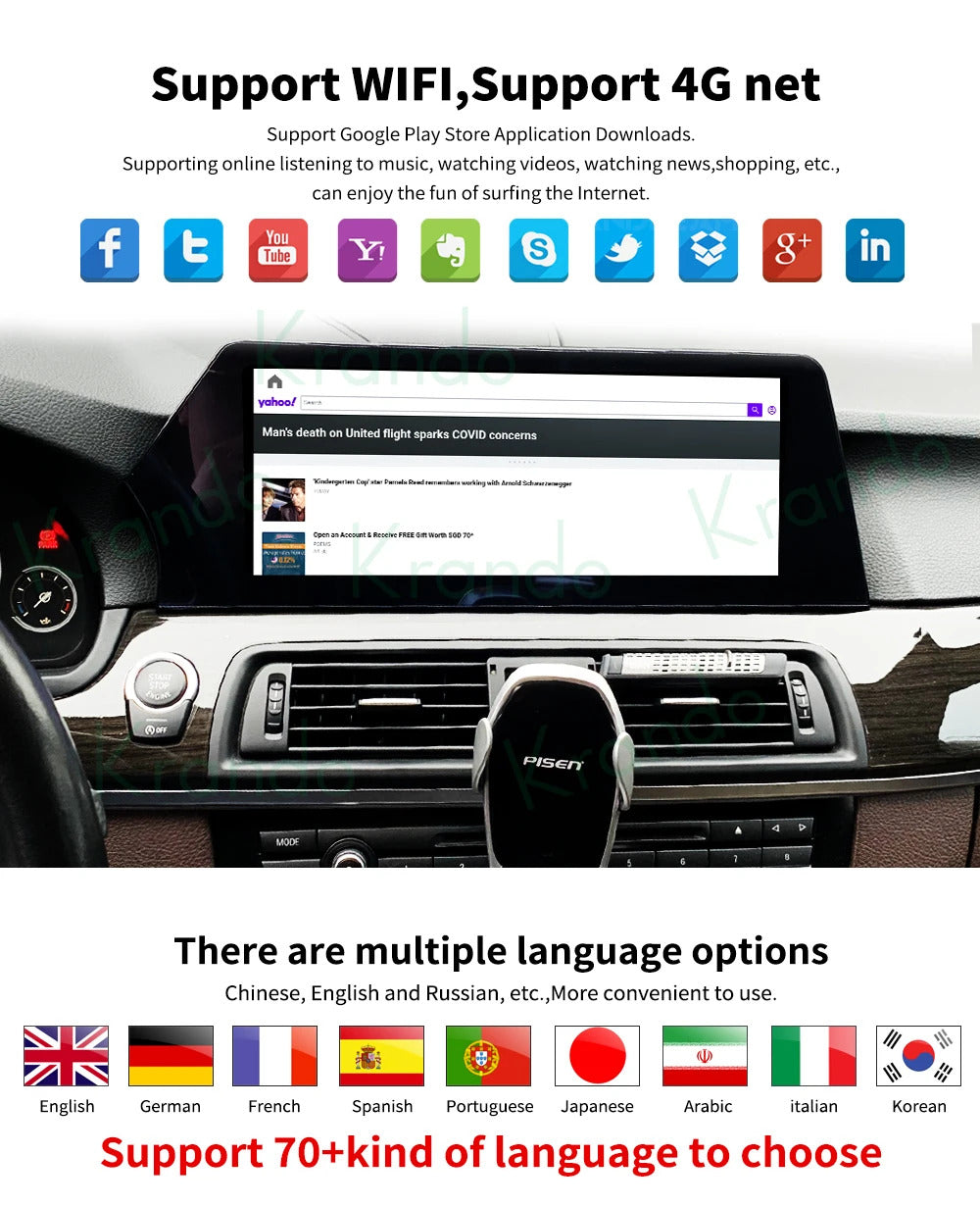 Krando 12.3 Inch Car Radio Android For BMW BMW 5 Series F10/F11 2011-2012 Multimedia Player GPS Navigation CarPlay Screen Head