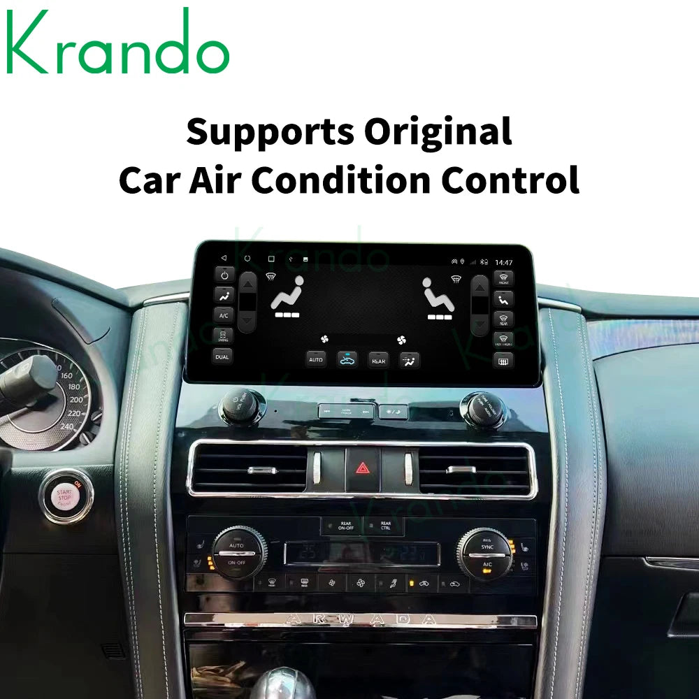 Krando Android 12.3'' Car Radio GPS stereo For Nissan Patrol Armada Y62 Infiniti QX80 QX56 2011-2020 navigation Multimedia Player system carplay android auto headunit