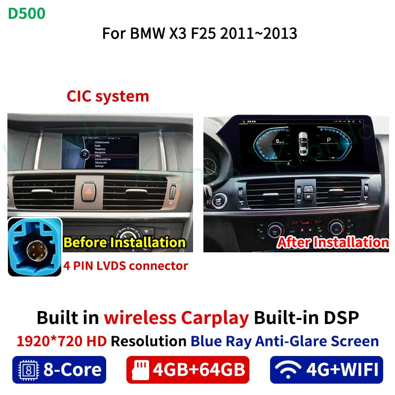 Krando 12.3 Inch Carplay Android For BMW X3 F25 X4 F26 2011-2016 Stereo Multimedia Player GPS Navigation CarPlay Screen Head