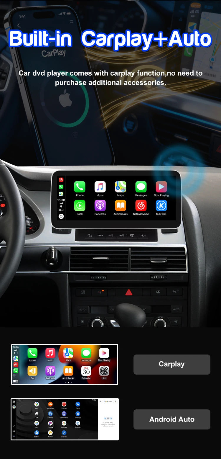 Krando 10.25 Inch DVD Auto Carplay Android Auto Radio For AUDI A6 A6L 2005-2011 CarPlay HD Touch Screen Head