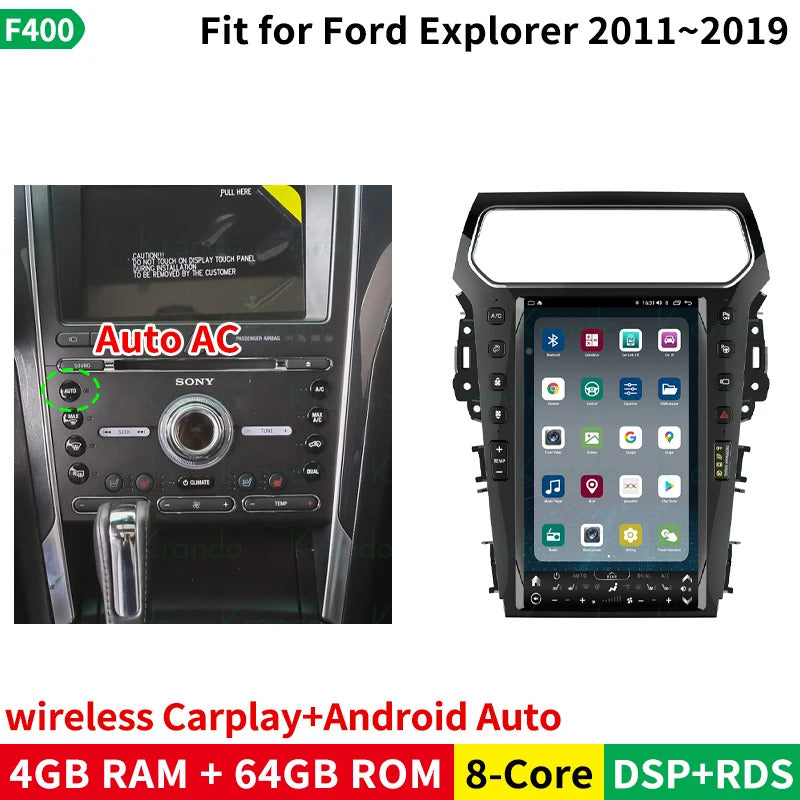 Krando 13.6'' Telsa style verticial screen car radio For Ford Explorer 2011-2020 android navigation multimedia system wifi 4g carplay android auto