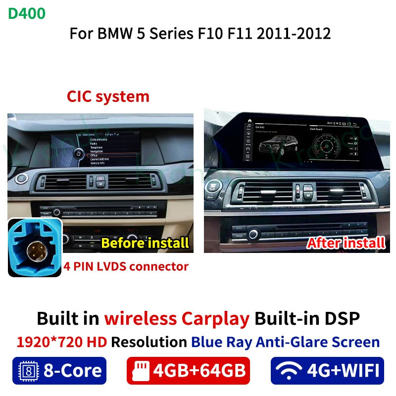 Krando 12.3 Inch Car Radio Android For BMW BMW 5 Series F10/F11 2011-2012 Multimedia Player GPS Navigation CarPlay Screen Head