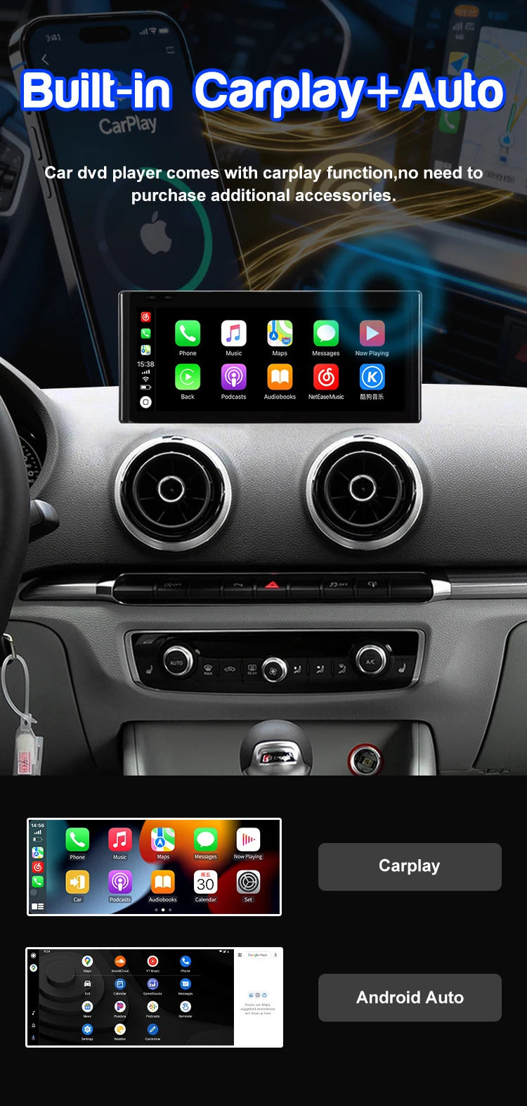 Krando 10.25 Inch Android Auto Radio Screen For AUDI A3 2013-2020 CarPlay HD Touch Screen Head