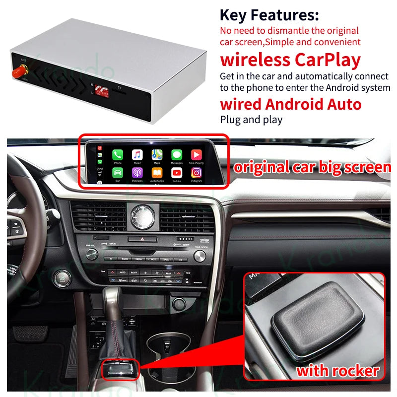 Krando Wireless Android Auto Apple CarPlay Interface MODULE For Lexus RX 200T 450H 2015-2020 BT rear camera Upgrade BOX