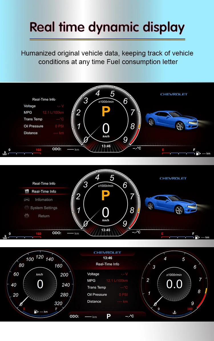 Krando 12.3'' Linux Car Digital Cluster For Chevrolet Camaro 2010 - 2015 LCD Dashboard Panel Virtual CockPit Speedometer Instrument