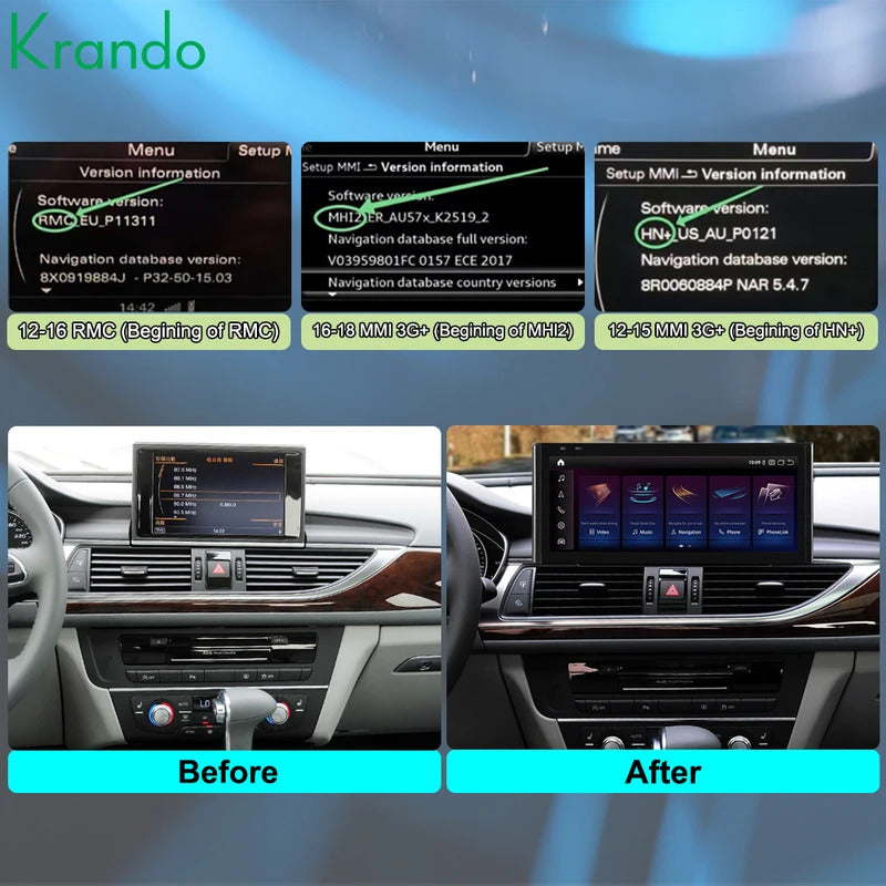 Krando 12.3'' Car Radio Auto NBT System ForAUDI A6/A6L/A7 2012-2018 Wireless CarPlay Android display GPS Head Unit