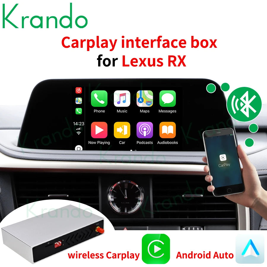 Krando Wireless Android Auto Apple CarPlay Interface MODULE For Lexus RX 200T 450H 2015-2020 BT rear camera Upgrade BOX
