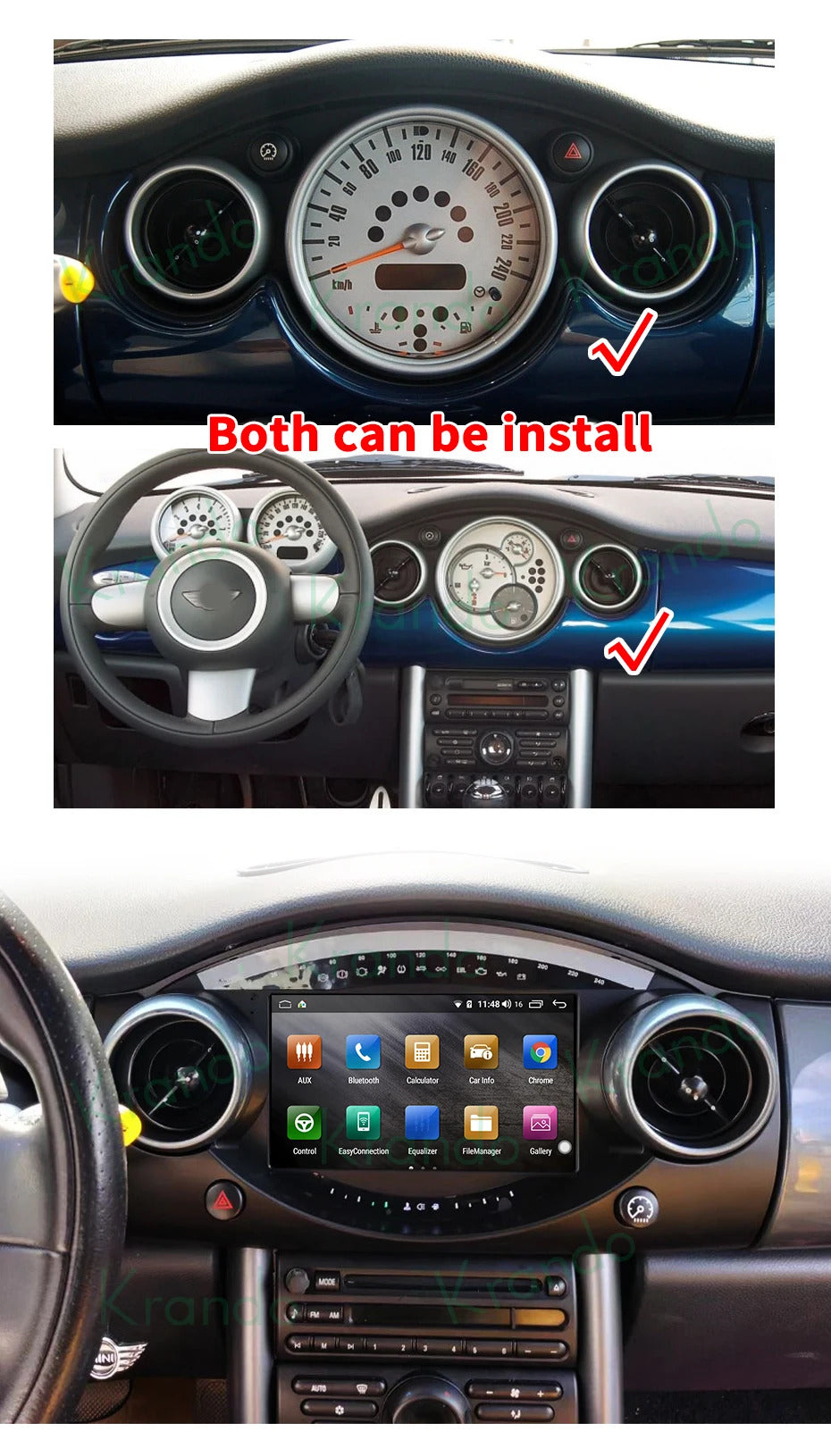 Krando 7 Inch Android Multimedia For BMW Mini Cooper R50 R52 R53 2000-2007 Auto Radio Stereo Head Unit GPS Navigation