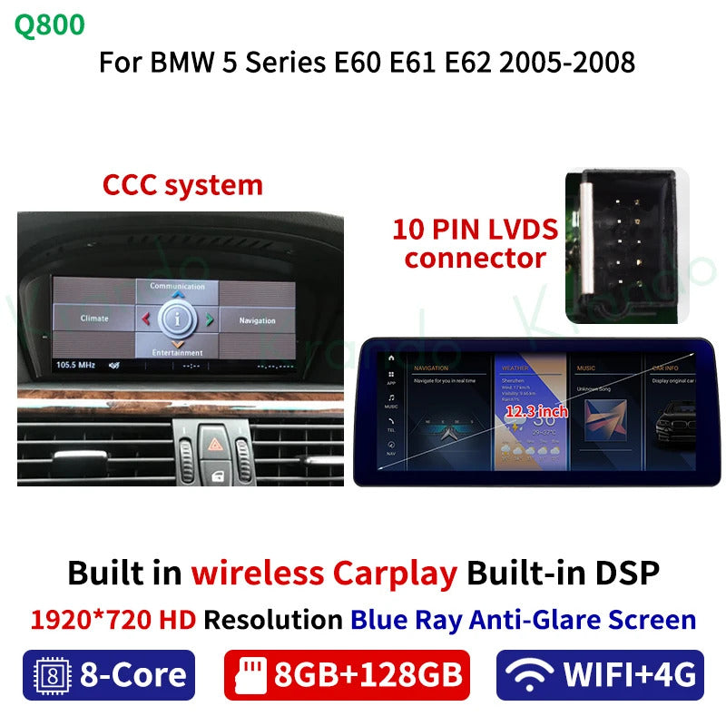 Krando 12.3'' Android Auto GPS Navigation Car Radio For BMW 5 Series E60 2005-2012 DVD Video Player Stereo Auto GPS Navigation
