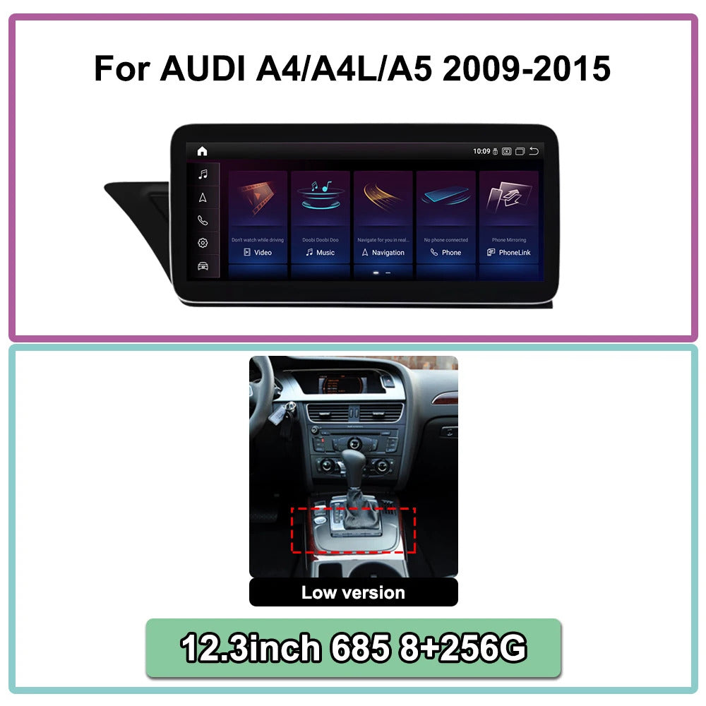 Krando 12.3 inch Auto Stereo Autoradio CarPlay Bluetooth For AUDI A4/A4L/A5 2009-2015 Car Radio Multimedia Player WIFI