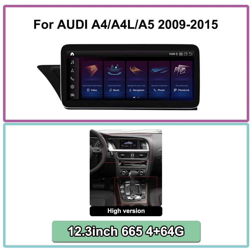 Krando 12.3'' Car Radio For AUDI A4/A4L/A5 2009-2015 Wireless CarPlay Android Auto Multimedia Player display GPS Head Unit