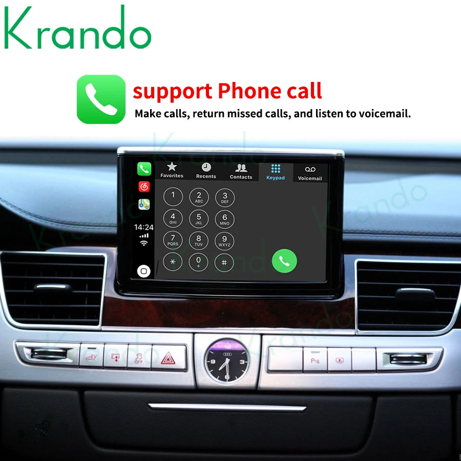 Krando Android Auto Wireless CarPlay Interface module Box For Audi A8 2010 - 2017 MMI 3G Upgrade BT Siri Control camera active