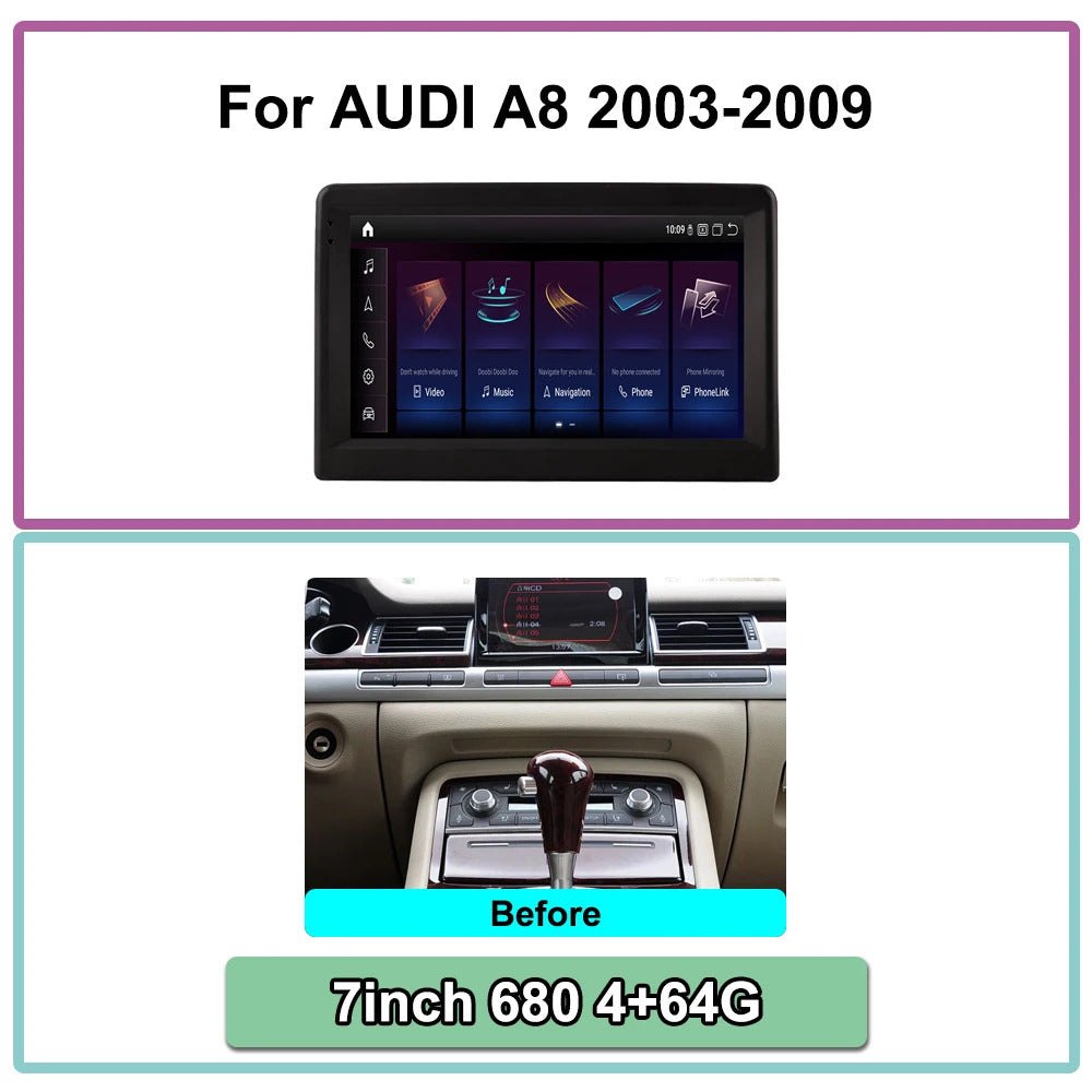 Krando 7'' Car Radio Auto GPS Carplay Android For AUDI A8 2003-2009 Car Multimedia GPS 4G autoradio