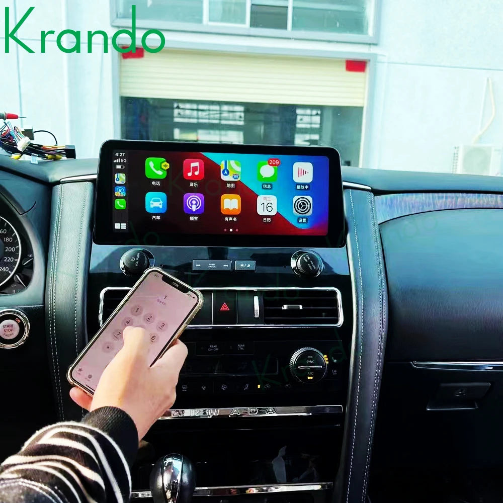 Krando Android 12.3'' Car Radio GPS stereo For Nissan Patrol Armada Y62 Infiniti QX80 QX56 2011-2020 navigation Multimedia Player system carplay android auto headunit