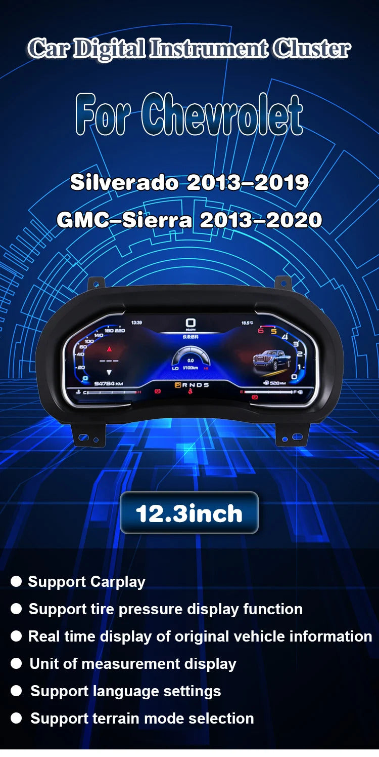 Krando 12.3'' Linux Upgrade Car Digital Cluster Instrument Cockpit for Chevrolet Silverado GMC Sierra 2013 - 2020 LCD Dashboard