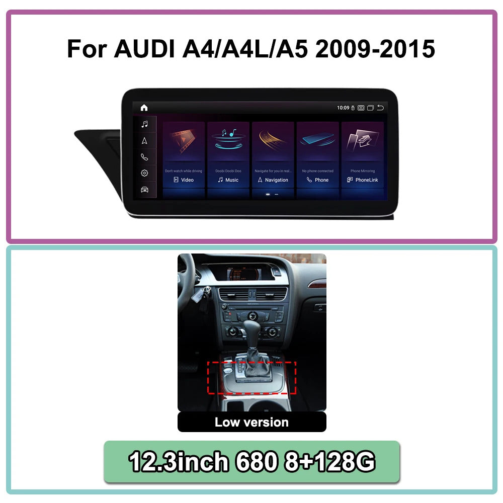 Krando 12.3 inch Auto Stereo Autoradio CarPlay Bluetooth For AUDI A4/A4L/A5 2009-2015 Car Radio Multimedia Player WIFI