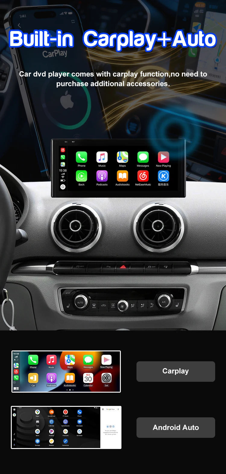 Krando 12.3 Inch Android Auto Radio Screen For AUDI A3 2013-2020 CarPlay HD Touch Screen Head