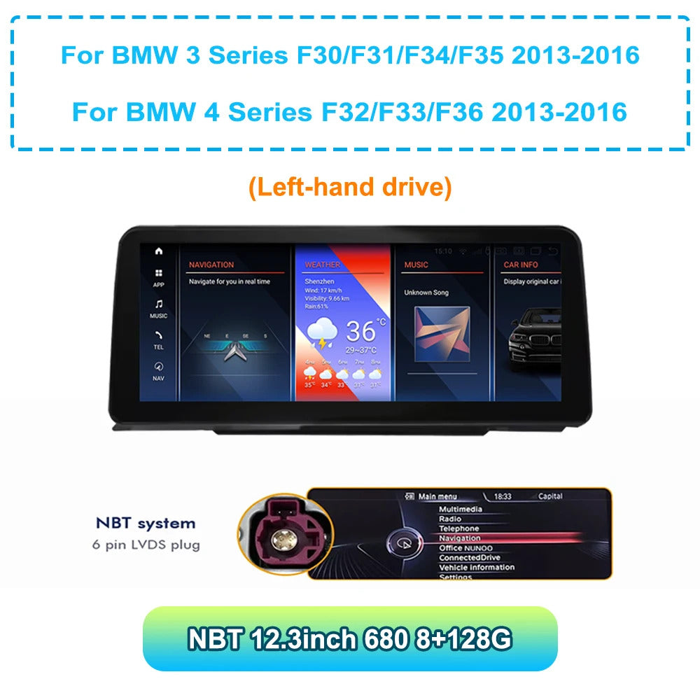 Krando 12.3'' Android GPS Navigation Auto Car Radio For BMW 3/4 Series F30/F31/F32/F33/F34/F35/F36 Stereo Auto GPS Navigation