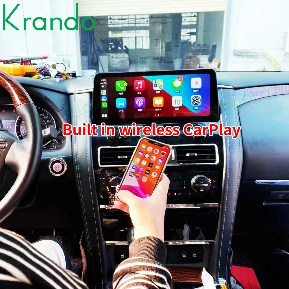 Krando Android 12.3'' Car Radio GPS stereo For Nissan Patrol Armada Y62 Infiniti QX80 QX56 2011-2020 navigation Multimedia Player system carplay android auto headunit